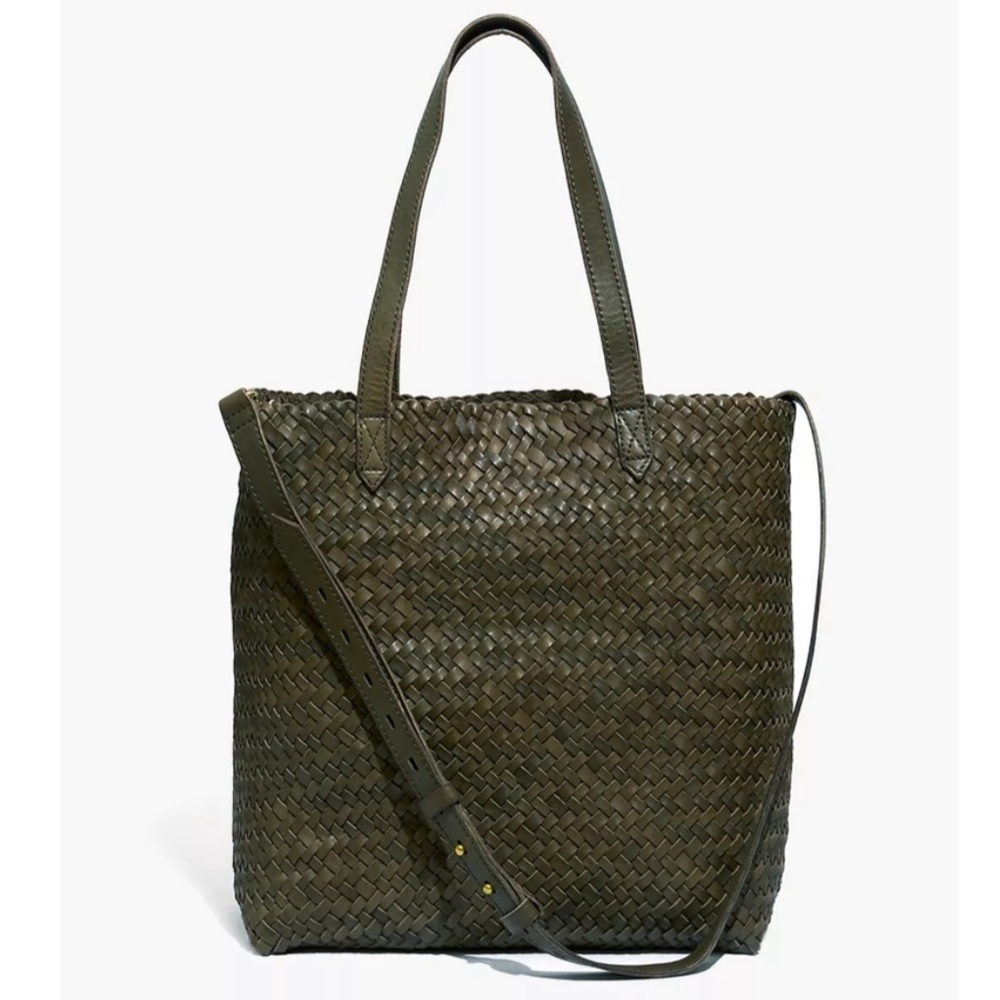 Madewell Green Leather Medium Transport Woven Tote